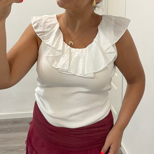 Camiseta Volante Cuello Blanca