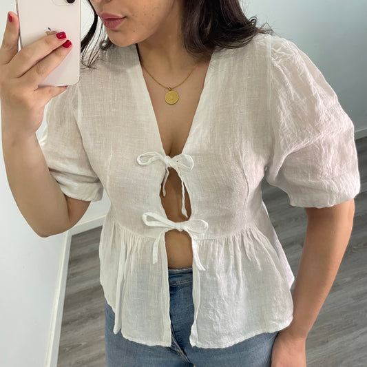 Blusa Lino Lazada Blanca